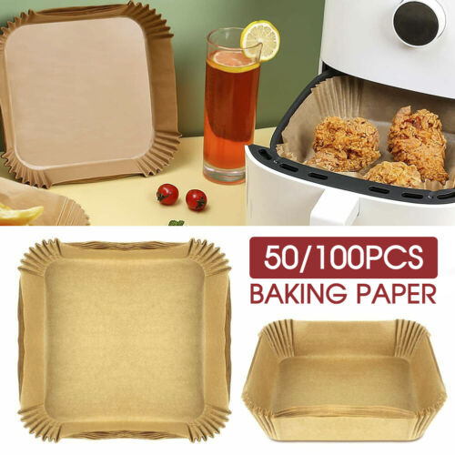 100pcs Square Air Fryer Liners, Kitchen Food Tray Greaseproof Papers,  Outdoor Party Barbecue Chicken Tray Liners