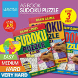 3x Brain Games A5 Sudoku 144pg Activity Books