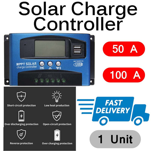 50/100A Solar Panel Charge Controller 12V/24V Regulator Auto Dual USB Mppt