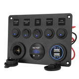 5 Gang 12V Switch Panel Control USB ON-OFF Rocker Toggle For Car Boat Marine