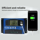 50/100A Solar Panel Charge Controller 12V/24V Regulator Auto Dual USB Mppt