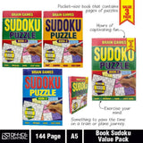 3x Brain Games A5 Sudoku 144pg Activity Books