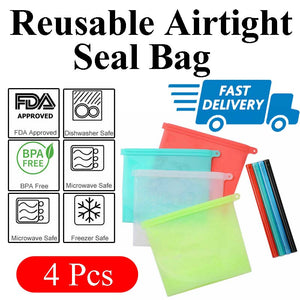 4x Reusable Airtight Seal Silicone Food Preservation Bag