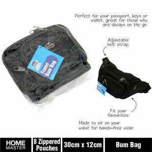 Waist Pouch Travel Bum Fanny Bag Black W/ small side pocket Belt Sports Wallet